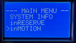 MASTERCELL NGX inSIGHT display showing the main menu with the inMOTION option selected