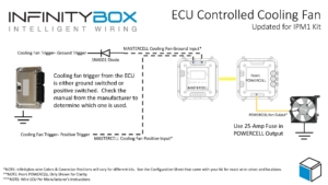 Wiring diagram showing how to wire a thermostatic cooling fan switch to the MASTERCELL NGX in the Infinitybox IPM1 Kit