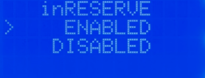 MASTERCELL NGX inSIGHT display showing the inRESERVE screen with ENABLED and DISABLED options and the cursor on ENABLED