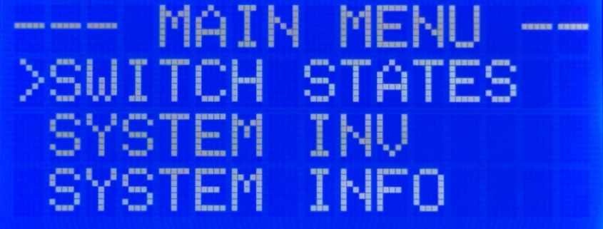 MASTERCELL NGX inSIGHT main menu showing the Switch States, System Inv, and System Info options.