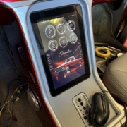 Greenworks 10.1" touchscreen mounted in a truck center console, connected to an Infinitybox IPM1 Kit