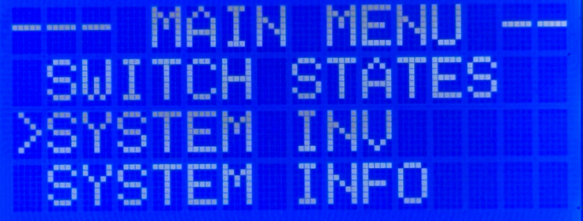 MASTERCELL NGX inSIGHT main menu with the cursor on the System Inv option.