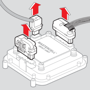 Unplugging the two input connectors and the CAN connector from the MASTERCELL NGX to begin the inLINK NGX installation