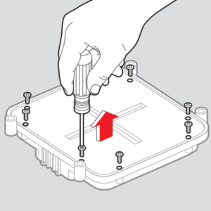 Backing out the eight Phillips screws from the back cover of the MASTERCELL NGX with the inSIGHT screen facing down