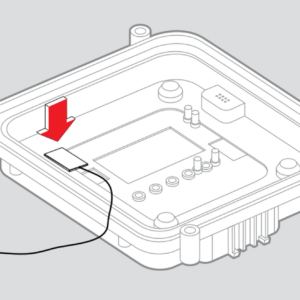 Pressing the flat rectangular Wi-Fi antenna into the inside of the MASTERCELL NGX front housing next to the inSIGHT screen opening