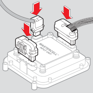 Plugging the two input connectors and the CAN connector back into the MASTERCELL NGX after the inLINK NGX board is installed